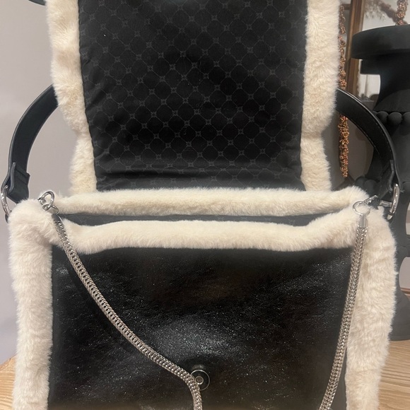 BCBG Black and Cream Faux Fur Shoulder Bag - Picture 2 of 3